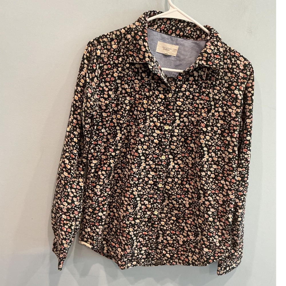 Travota Birds of Paradis Women Corduroy Button Down Shirt S Dark Floral Fall